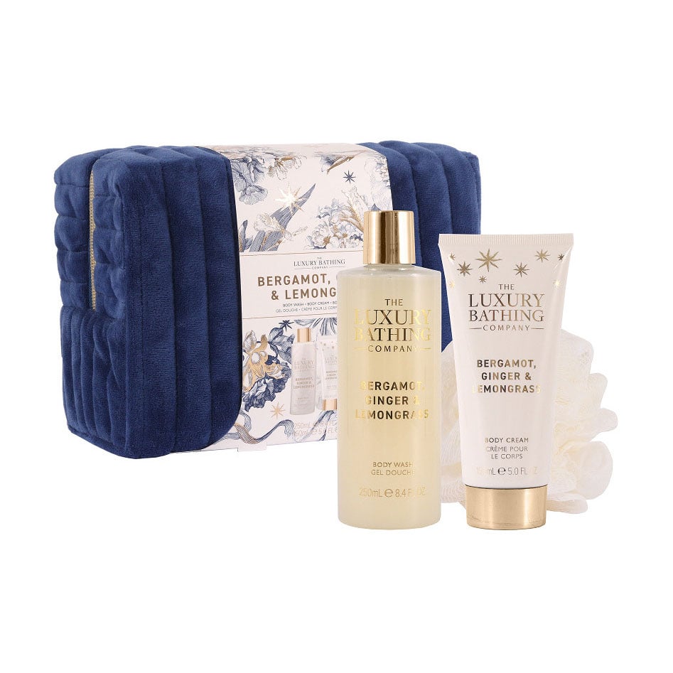 Набір Grace Cole The Luxury Bathing Bergamot, Ginger &amp; Lemongrass Weekend Escape (гель для душу, 250 мл + крем, 150 мл + мочалка + косметичка)